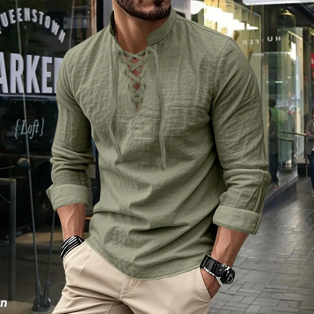 Casual Cotton Linen Men's Long Sleeve Shirt Outdoor Versatile Rope Tied Shirt Breathable Four Seasons Men's Fashion Top
Casual Cotton Linen Men's Long Sleeve Shirt Outdoor Versatile Rope Tied Shirt Breathable Four Seasons Men's Fashion Top