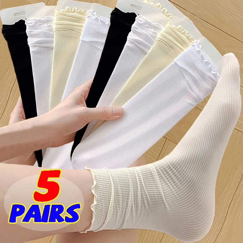 Ultra-thin Cool Ice Silk Middle Tube Ruffles Socks Summer Ins Harajuku Simple Solid Color Women Lady Pile Pile Soft Breathable
Ultra-thin Cool Ice Silk Middle Tube Ruffles Socks Summer Ins Harajuku Simple Solid Color Women Lady Pile Pile Soft Breathable