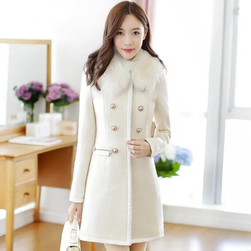 Hot Sale Autumn Winter Women's Fur Collar Double-breasted Coats Outwear High-quality Women's White Black Slim Wool Coat Jacket
Hot Sale Autumn Winter Women's Fur Collar Double-breasted Coats Outwear High-quality Women's White Black Slim Wool Coat Jacket