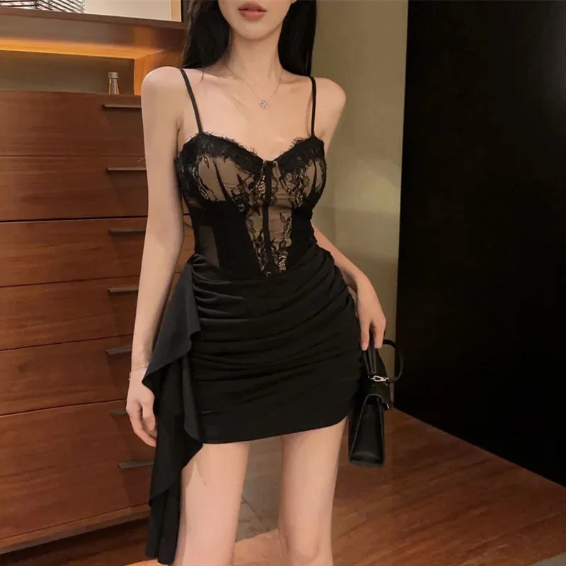 Sexy Mini Mermaid Prom Dresses Black Lace Patchwork Ruched Short Dress Sleeveless Night Club Wear Women Cocktail Party Gowns
Sexy Mini Mermaid Prom Dresses Black Lace Patchwork Ruched Short Dress Sleeveless Night Club Wear Women Cocktail Party Gowns
