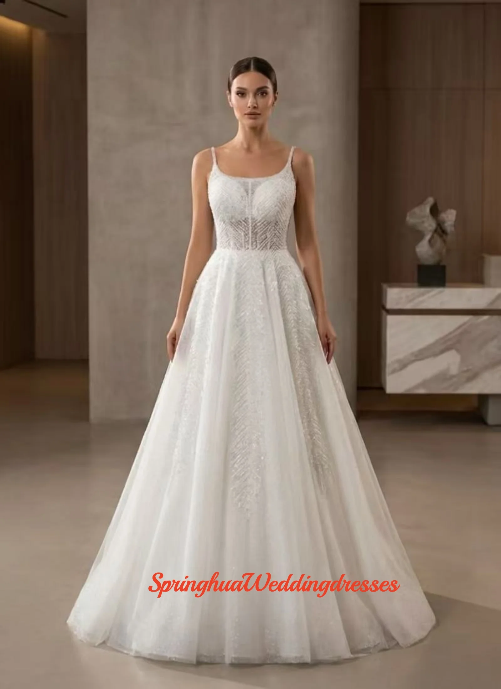 Customized Shiny Sleeveless A-Line Wedding Dress Chic Beaded Bride Gown Princess Plus Size Vestidos De Novia
Customized Shiny Sleeveless A-Line Wedding Dress Chic Beaded Bride Gown Princess Plus Size Vestidos De Novia