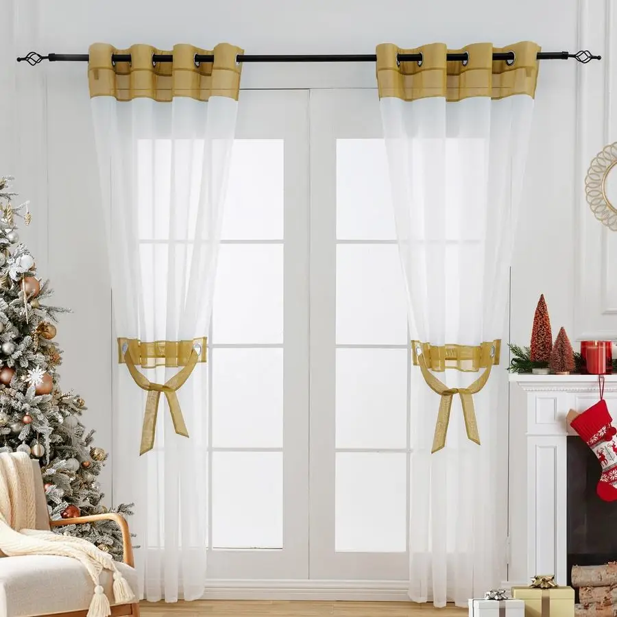 Золотисто-белые прозрачные шторы длиной 108 дюймов, комплект из 2 панелей для гостиной и спальни, удлиненные шторы с креплениями и люверсами
Золотисто-белые прозрачные шторы длиной 108 дюймов, комплект из 2 панелей для гостиной и спальни, удлиненные шторы с креплениями и люверсами