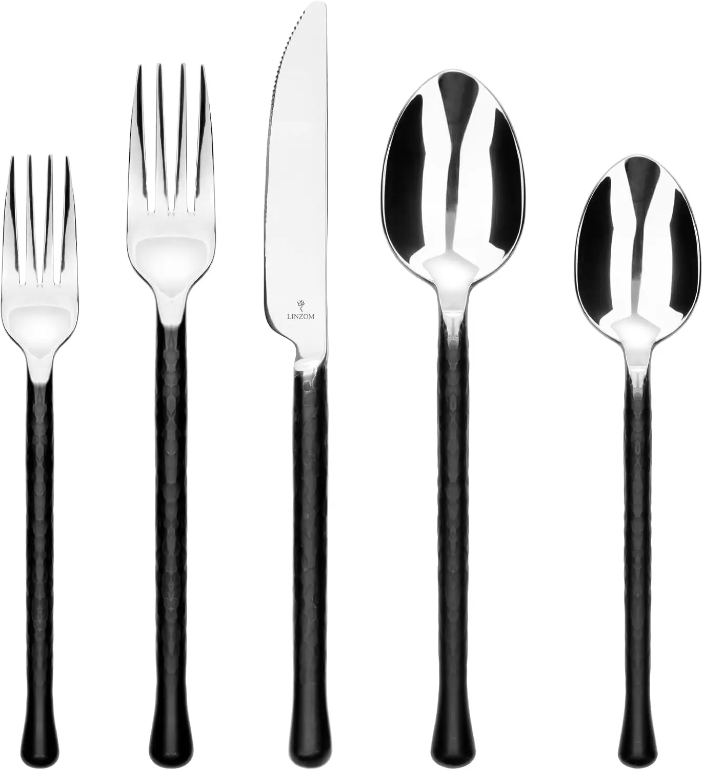 Forged 20-Piece Matte Black Silverware Set, 18/10 Stainless Steel Flatware Service for 4 with Rustic Hammered Design, Dishwasher
Forged 20-Piece Matte Black Silverware Set, 18/10 Stainless Steel Flatware Service for 4 with Rustic Hammered Design, Dishwasher