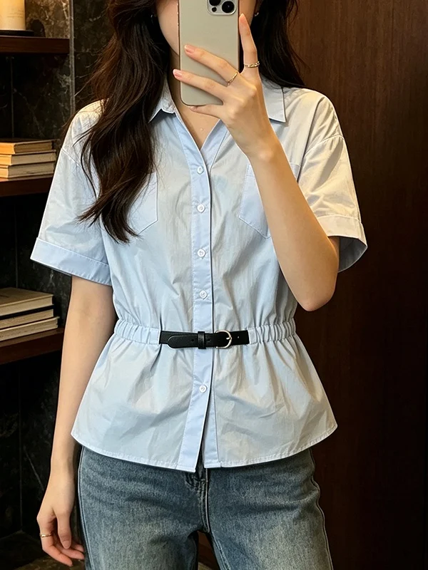 plus Size Women's Shirt Summer 2026 Slimming Design Pure Color Belted Waist Cinching Top Korean Style V-Neck Short Sleeve
plus Size Women's Shirt Summer 2026 Slimming Design Pure Color Belted Waist Cinching Top Korean Style V-Neck Short Sleeve