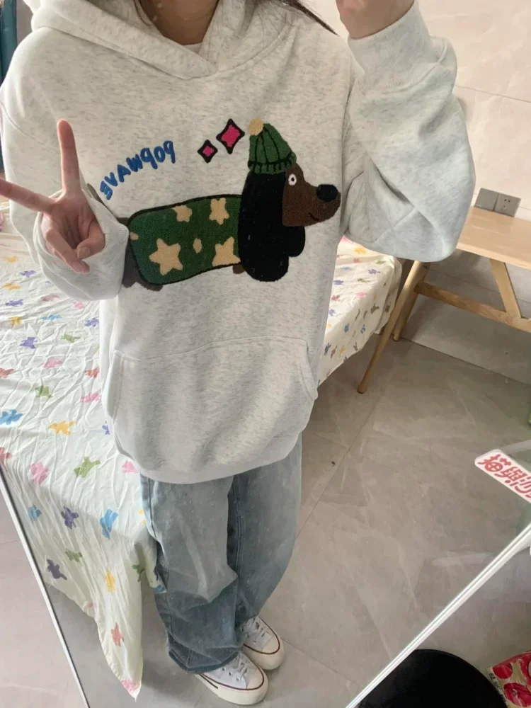 Embroidery Doggy Print Hooded Women American Retro Grey Long Sleeve Oversized Sweatshirt Female Cutecore Autumn Clothes
Embroidery Doggy Print Hooded Women American Retro Grey Long Sleeve Oversized Sweatshirt Female Cutecore Autumn Clothes