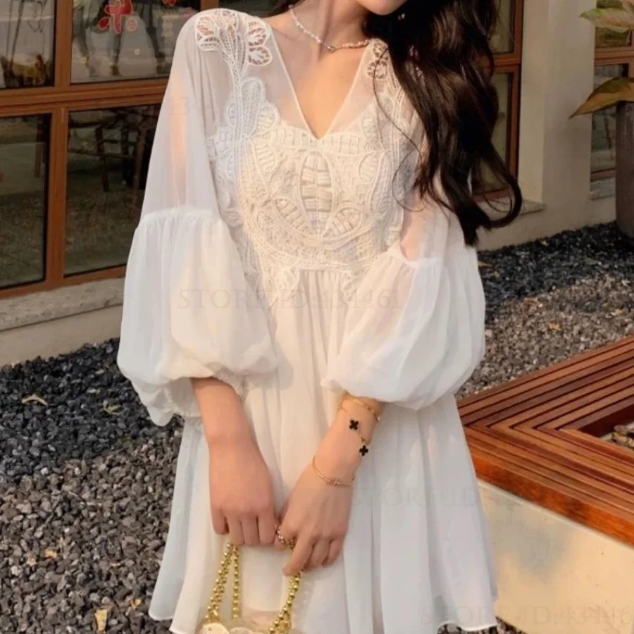 Elegant White Nightgown Sleepwear Outfit Summer New Women's Dress Outwear Sexy Patchwork Lace Nighty Home Dress Loose Loungewear
Elegant White Nightgown Sleepwear Outfit Summer New Women's Dress Outwear Sexy Patchwork Lace Nighty Home Dress Loose Loungewear