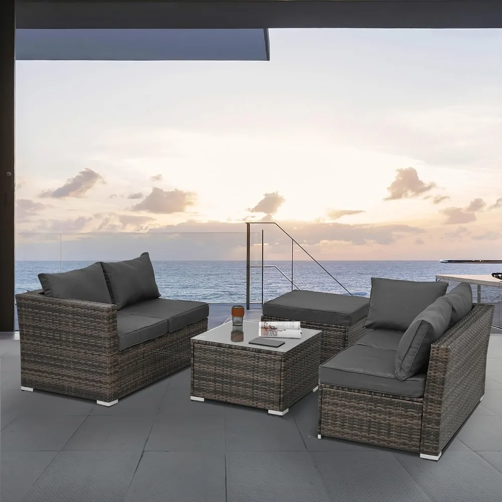 Outdoor Patio Furniture 4 Set Wicker Furniture with Cushion, Ottoman, Coffee Table for Balcony Garden Backyard, Black
Outdoor Patio Furniture 4 Set Wicker Furniture with Cushion, Ottoman, Coffee Table for Balcony Garden Backyard, Black