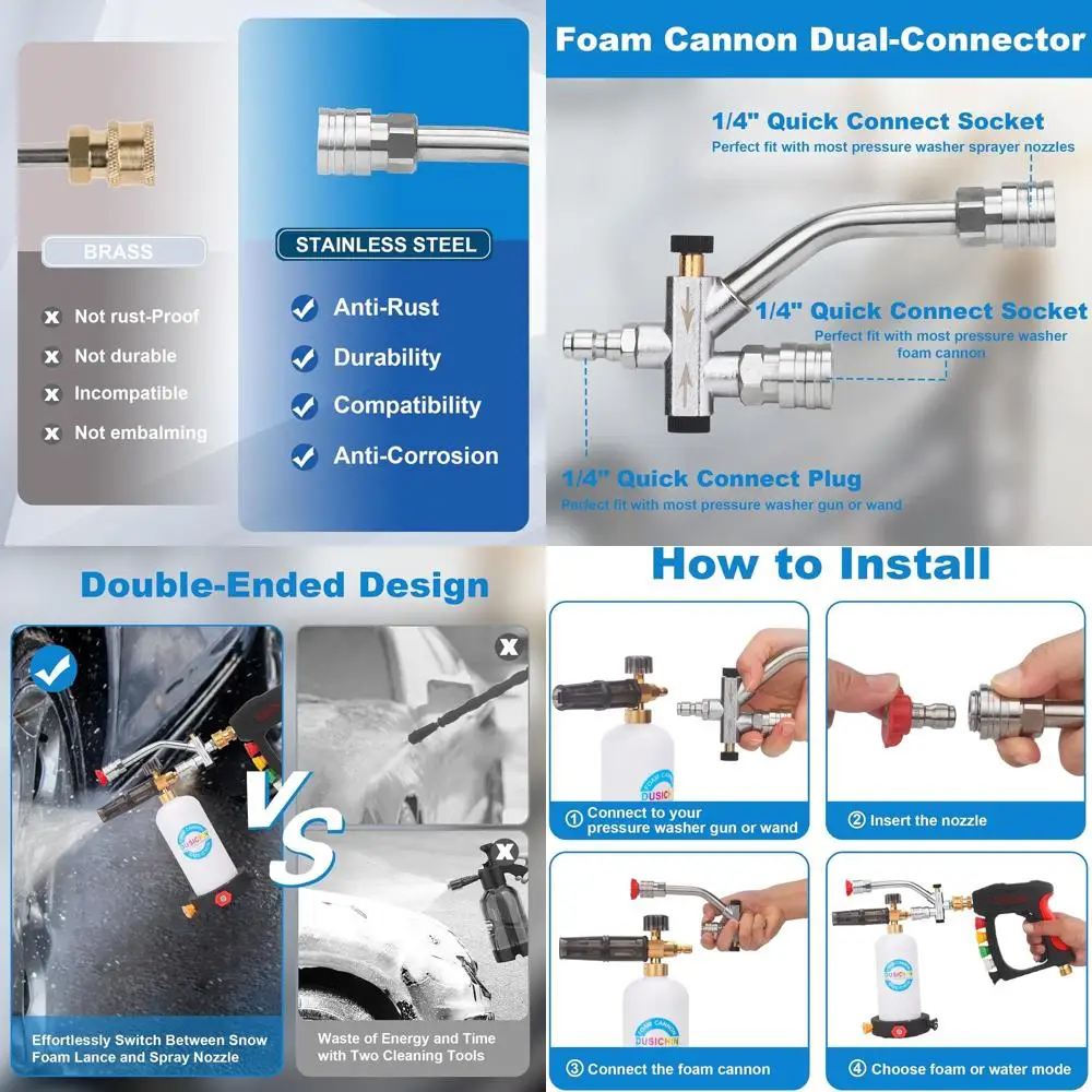 Foam Cannon Snow Foam Lance Dual Ended Shift Valve For Pressure Washer, 5 Nozzle Tip Holder Dual Connector Wide Mouth Soap Canno
Foam Cannon Snow Foam Lance Dual Ended Shift Valve For Pressure Washer, 5 Nozzle Tip Holder Dual Connector Wide Mouth Soap Canno