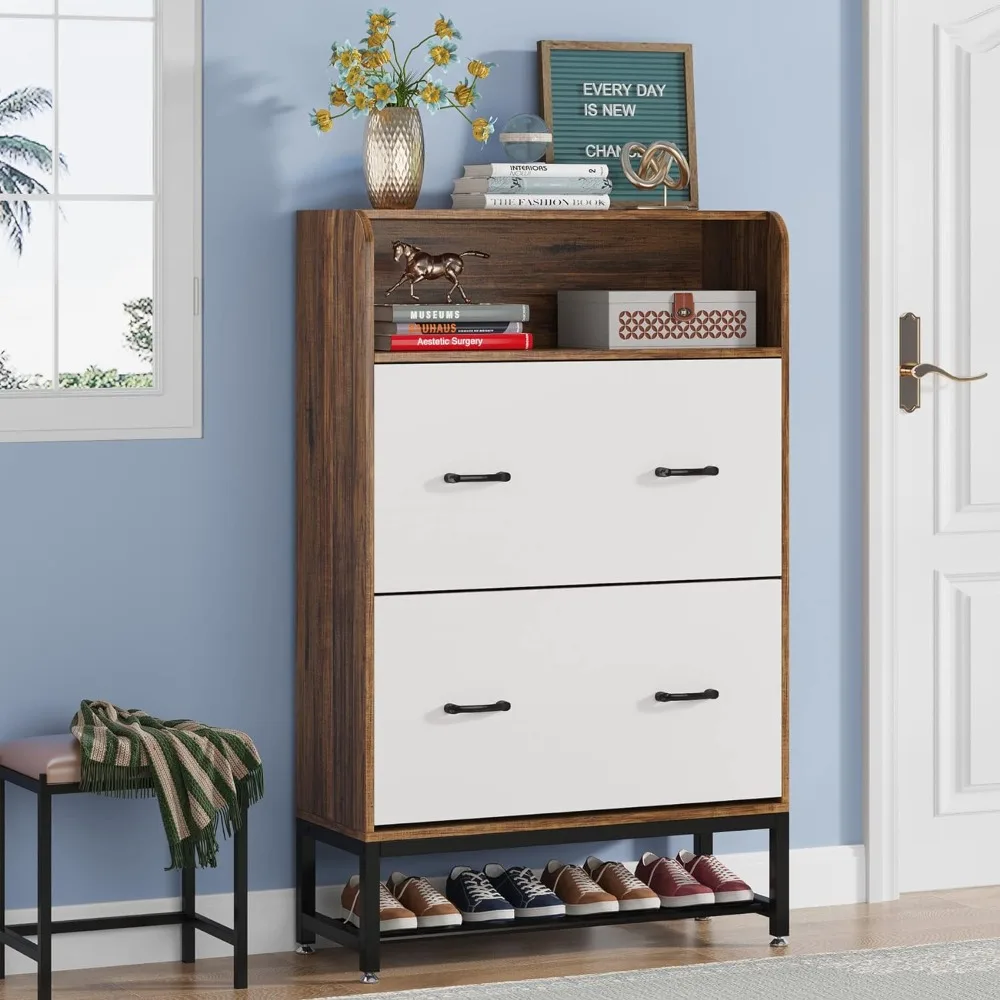 TIYASE Shoe Cabinet with 2 Flip Drawers, Modern Tipping Bucket Shoe Storage Cabinet for Entryway, 28 Pairs Free Standing Shoe Ra
TIYASE Shoe Cabinet with 2 Flip Drawers, Modern Tipping Bucket Shoe Storage Cabinet for Entryway, 28 Pairs Free Standing Shoe Ra