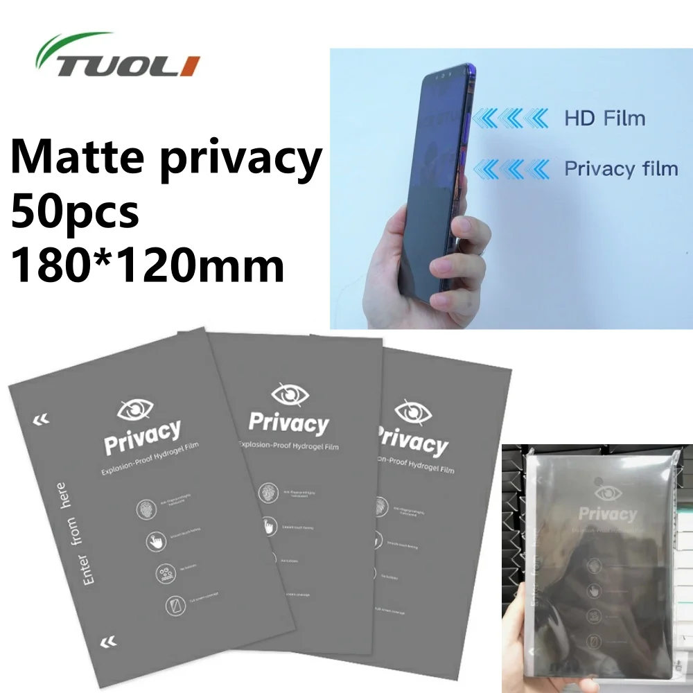 TUOLI 50pcs Full Coverage Anti-Peep Hydrogel Flexible TPU Film Matte Privacy Frosted Screen Protector for iphone14 13 12 11 X 8
TUOLI 50pcs Full Coverage Anti-Peep Hydrogel Flexible TPU Film Matte Privacy Frosted Screen Protector for iphone14 13 12 11 X 8