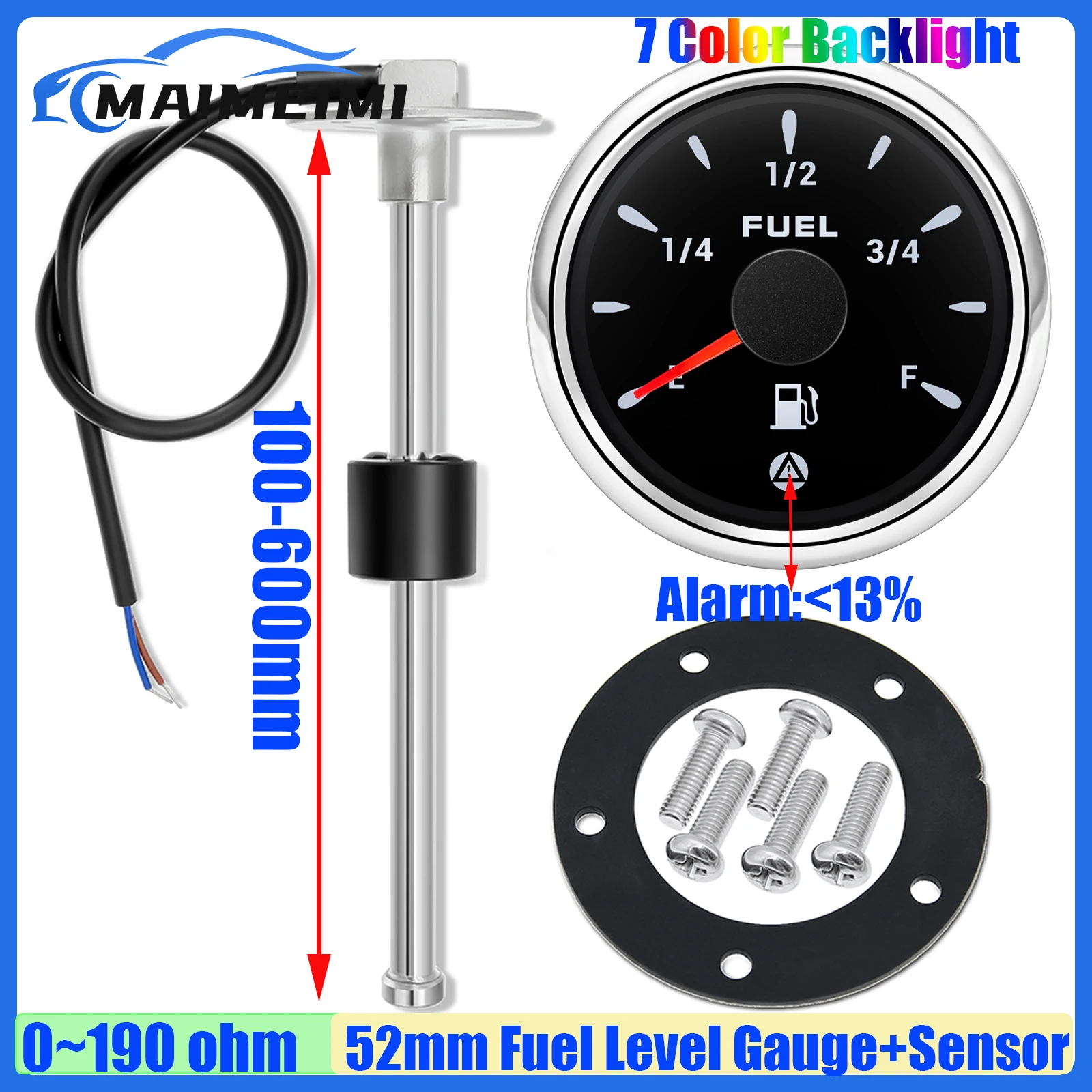 Waterproof 2"52mm Fuel Level Gauge with Alarm 100-600mm Fuel Level Sensor Auto Car 7 Color LED Oil Meter Indicator Marine Boat
Waterproof 2"52mm Fuel Level Gauge with Alarm 100-600mm Fuel Level Sensor Auto Car 7 Color LED Oil Meter Indicator Marine Boat