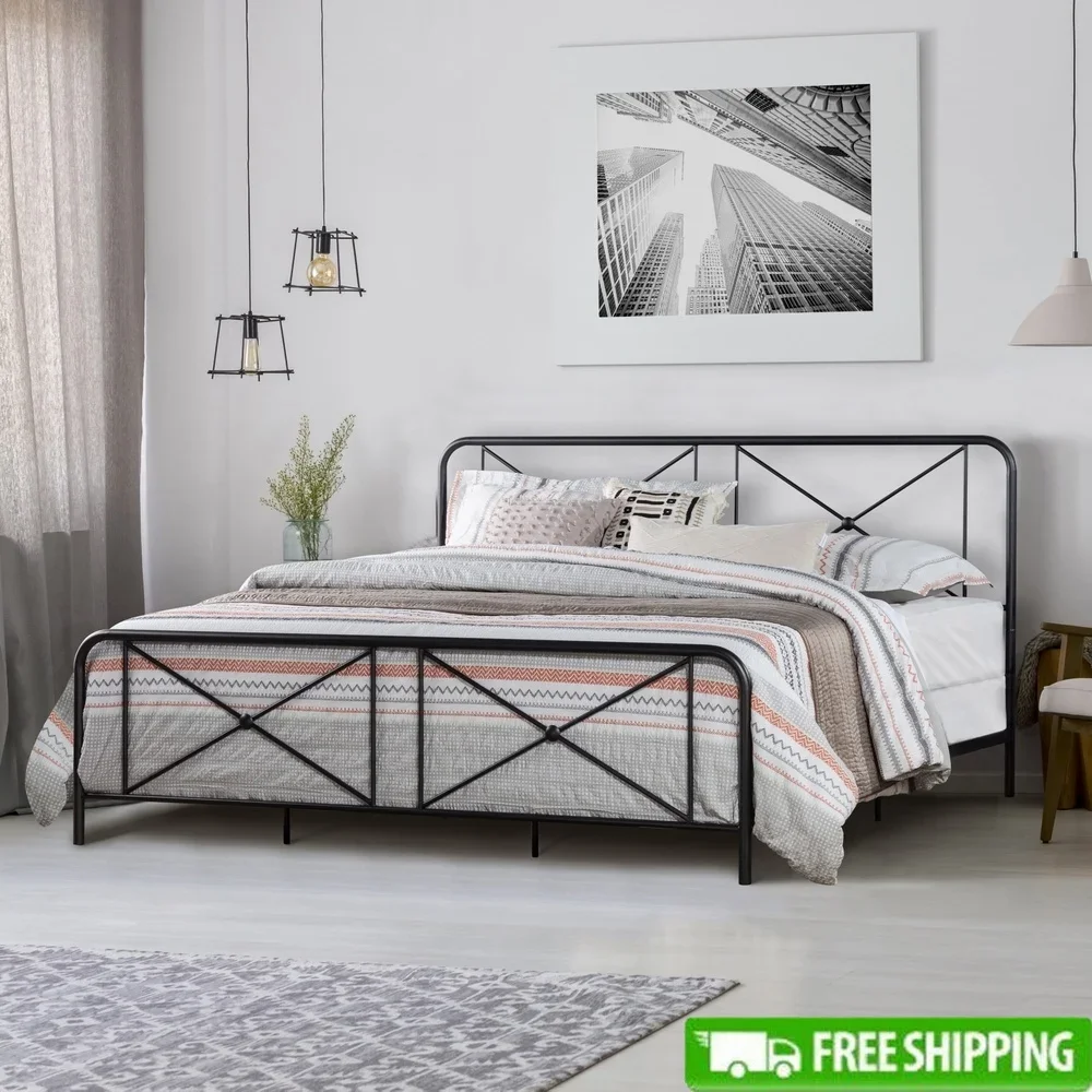 Metal King Bed with Double X Design Decorative Headboard and Footboard Assembly Required Residential Use Soft Arches Support
Metal King Bed with Double X Design Decorative Headboard and Footboard Assembly Required Residential Use Soft Arches Support
