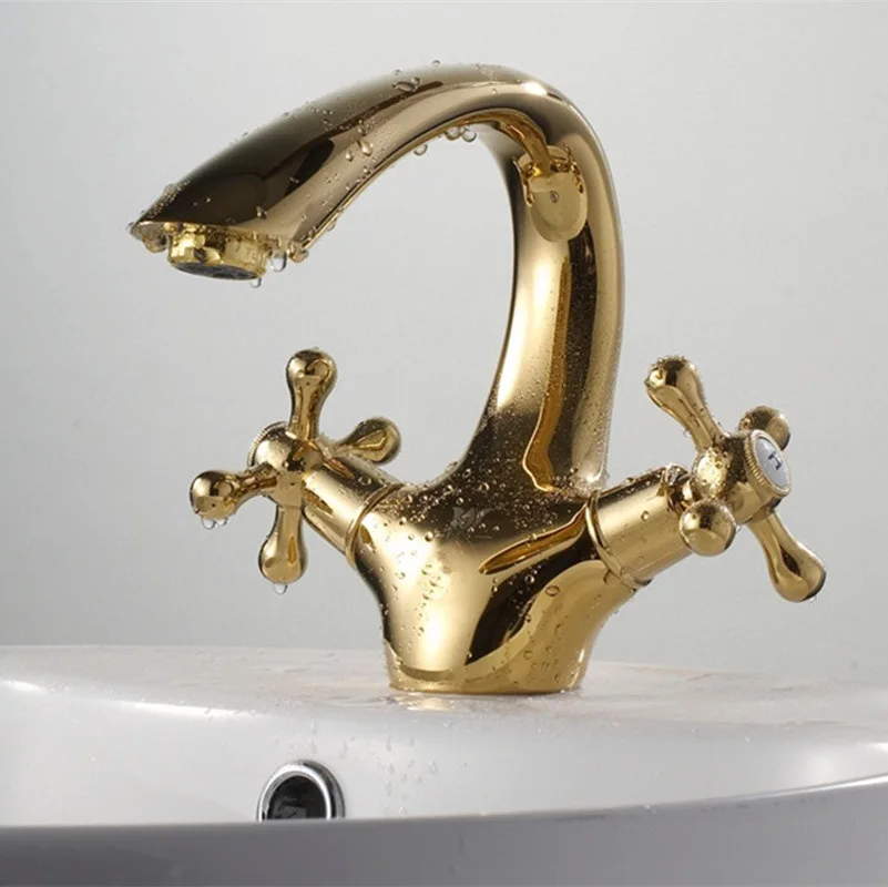 Solid Brass European Style Bright Gold Basin Faucets Hot & Cold Mixer Tap Basin Mixer Tap Double Handle Single Hole Toilet Crane
Solid Brass European Style Bright Gold Basin Faucets Hot & Cold Mixer Tap Basin Mixer Tap Double Handle Single Hole Toilet Crane