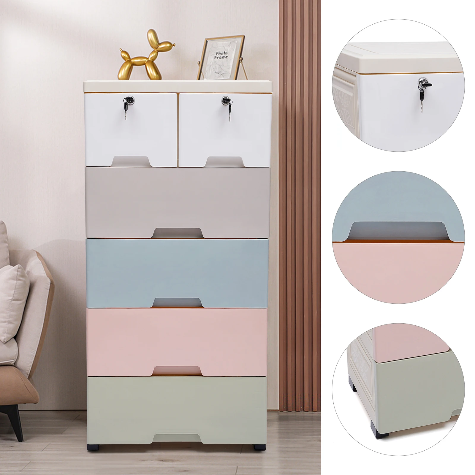 6-Drawer Plastic Storage Dresser, Stackable and Space-Saving, Lockable Drawers for Privacy, Large Capacity for Clothes and Essen
6-Drawer Plastic Storage Dresser, Stackable and Space-Saving, Lockable Drawers for Privacy, Large Capacity for Clothes and Essen