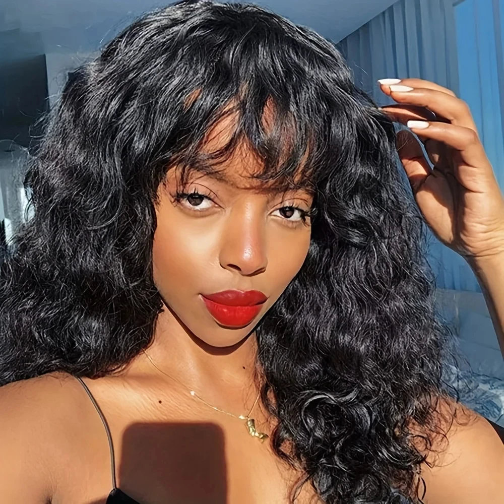 Water Wave Wig With Bangs Human Hair Wigs 100% Curly Human Hair Wigs with Bang Wig 250% Density Machine Made Wig
Water Wave Wig With Bangs Human Hair Wigs 100% Curly Human Hair Wigs with Bang Wig 250% Density Machine Made Wig