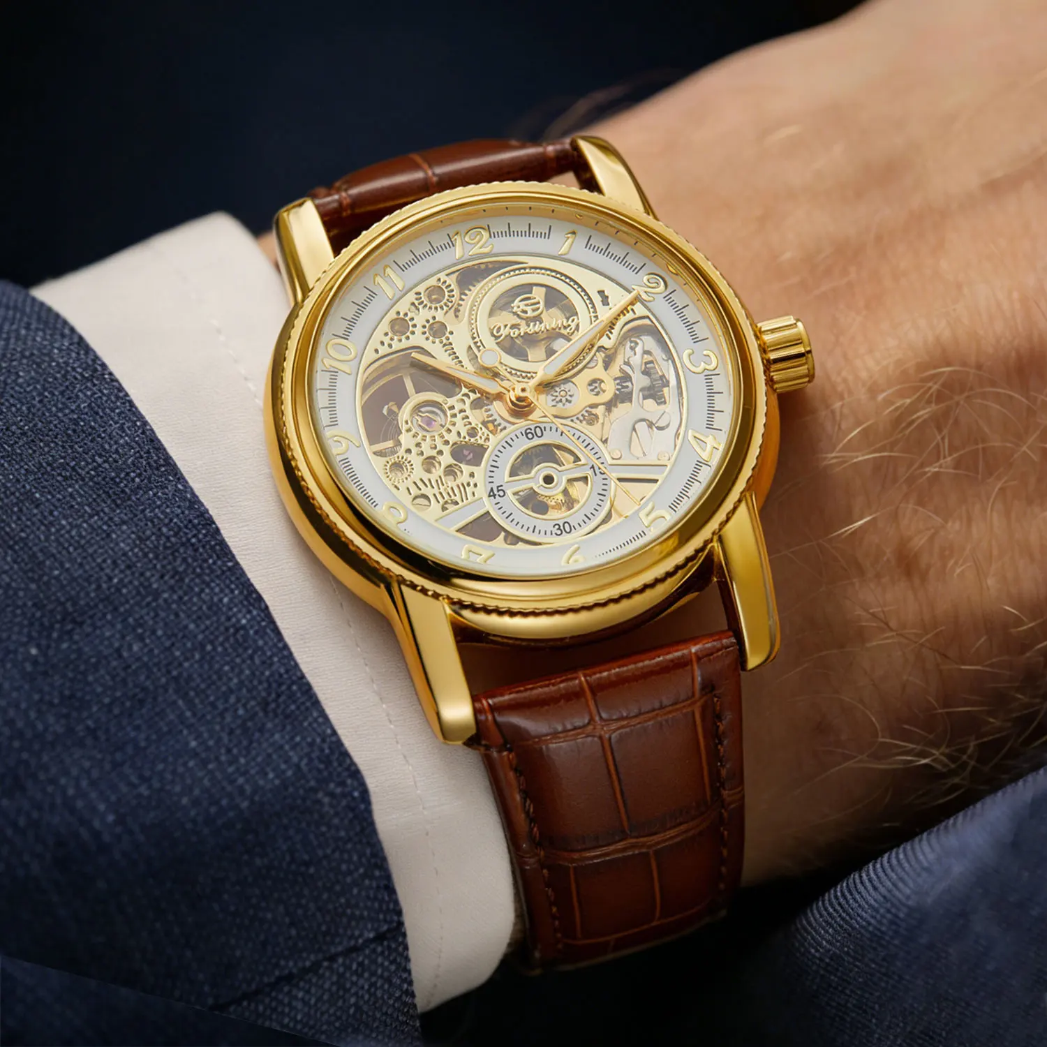 FORSINING Luxury Brands Steel Skeleton Mechanical Men's Gold Watch Automatic Movement Retro Luminous Clock Genuine Leather Strap
FORSINING Luxury Brands Steel Skeleton Mechanical Men's Gold Watch Automatic Movement Retro Luminous Clock Genuine Leather Strap