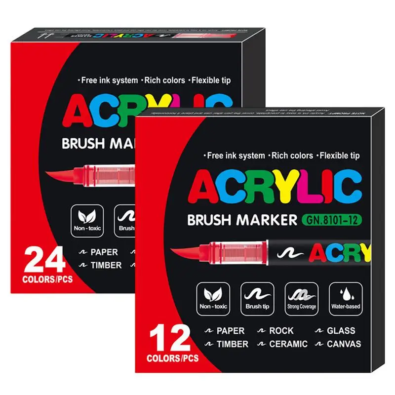 12/24 colors Acrylic Paint Pens Markers Brush Tip Paint Markers for Rock Painting Wood Canvas Stone Christmas Gift DIY Crafts
12/24 colors Acrylic Paint Pens Markers Brush Tip Paint Markers for Rock Painting Wood Canvas Stone Christmas Gift DIY Crafts