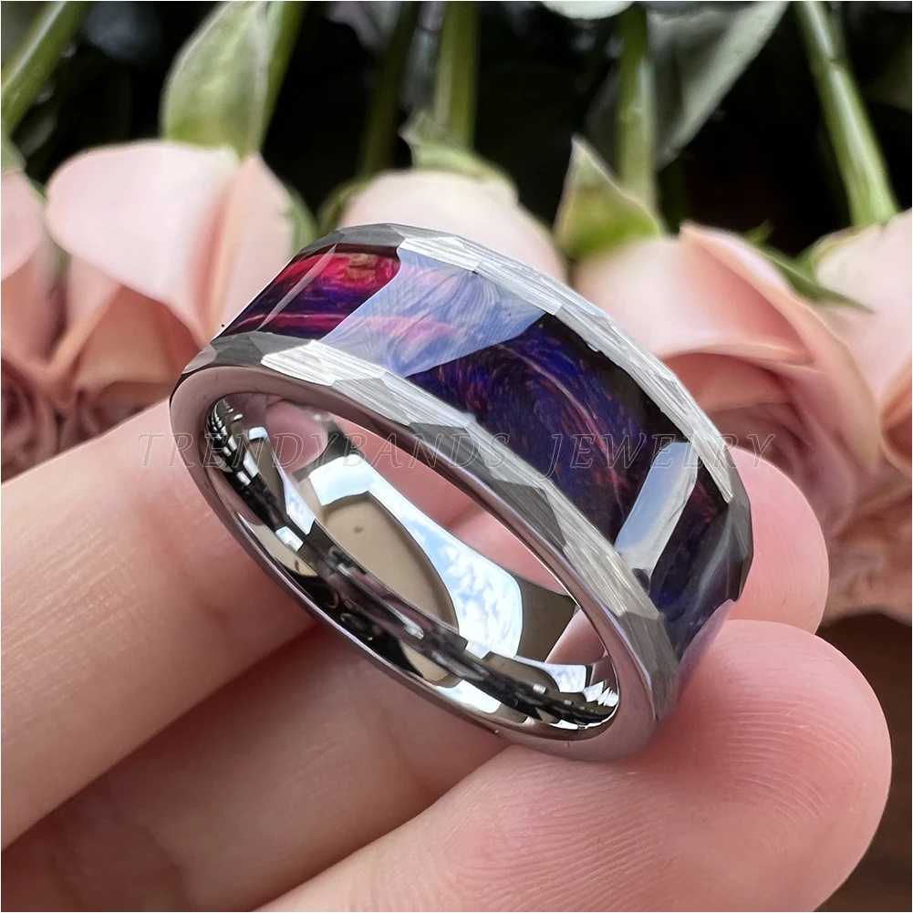 8mm Hammered Black Tungsten Wedding Band Engagement Ring for Men Women Purple Wood Inlay Fashion Jewelry Brushed Comfort Fit
8mm Hammered Black Tungsten Wedding Band Engagement Ring for Men Women Purple Wood Inlay Fashion Jewelry Brushed Comfort Fit