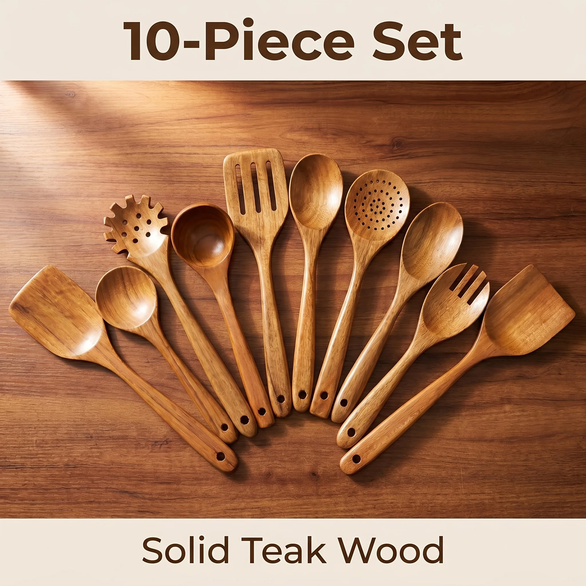 A Set Of 10 High-quality Thick-walled Teak Cookware, Non-stick Friendly, Heat-resistant, With Ergonomic Handles, Comfortable Grip, Suitable For Stirring, Baking, Serving And Easy Cooking, 730g/ 1.61lb
A Set Of 10 High-quality Thick-walled Teak Cookware, Non-stick Friendly, Heat-resistant, With Ergonomic Handles, Comfortable Grip, Suitable For Stirring, Baking, Serving And Easy Cooking, 730g/ 1.61lb