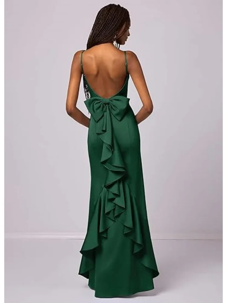 Ruffles Satin Bridesmaid Dresses for Women Spaghetti Straps Mermaid Evening Prom Dress Long Corest Formal Gown with Bow
Ruffles Satin Bridesmaid Dresses for Women Spaghetti Straps Mermaid Evening Prom Dress Long Corest Formal Gown with Bow
