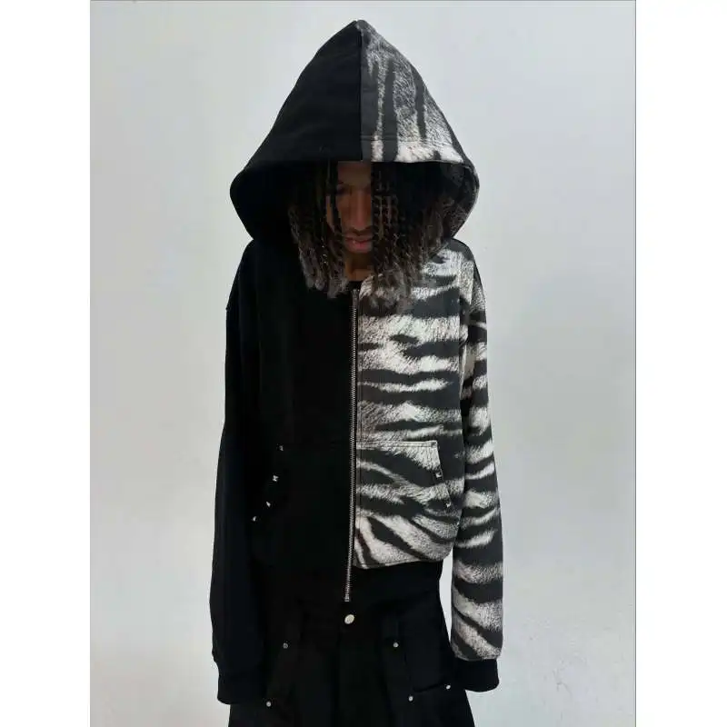 Oversized Zip Up Hoodie with Zebra Print & Rivets, Unisex Gothic Streetwear Asymmetric Hooded Sweatshirt, Y2K Harajuku Contrast
Oversized Zip Up Hoodie with Zebra Print & Rivets, Unisex Gothic Streetwear Asymmetric Hooded Sweatshirt, Y2K Harajuku Contrast