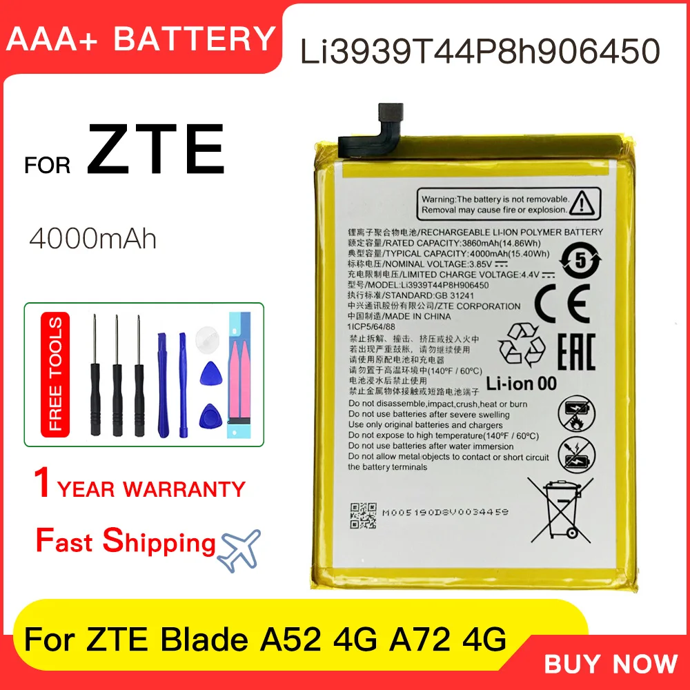 Genuine High Quality Li3939T44P8H906450 For ZTE blade A52 4G/A72 4G ZTE Smart V1050 /V Smart V2 Replacement Battery Batteria
Genuine High Quality Li3939T44P8H906450 For ZTE blade A52 4G/A72 4G ZTE Smart V1050 /V Smart V2 Replacement Battery Batteria