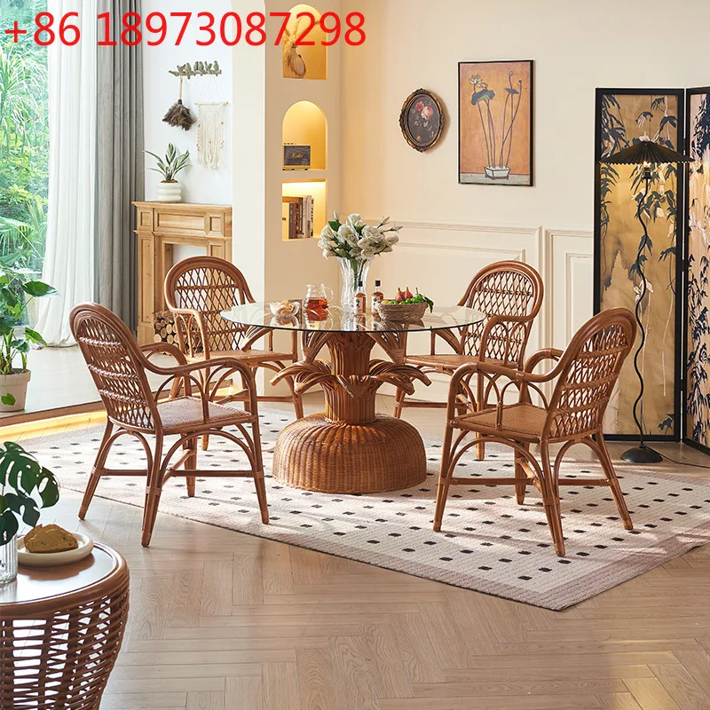 Natural rattan dining table and chair combination small household dining room chair
Natural rattan dining table and chair combination small household dining room chair