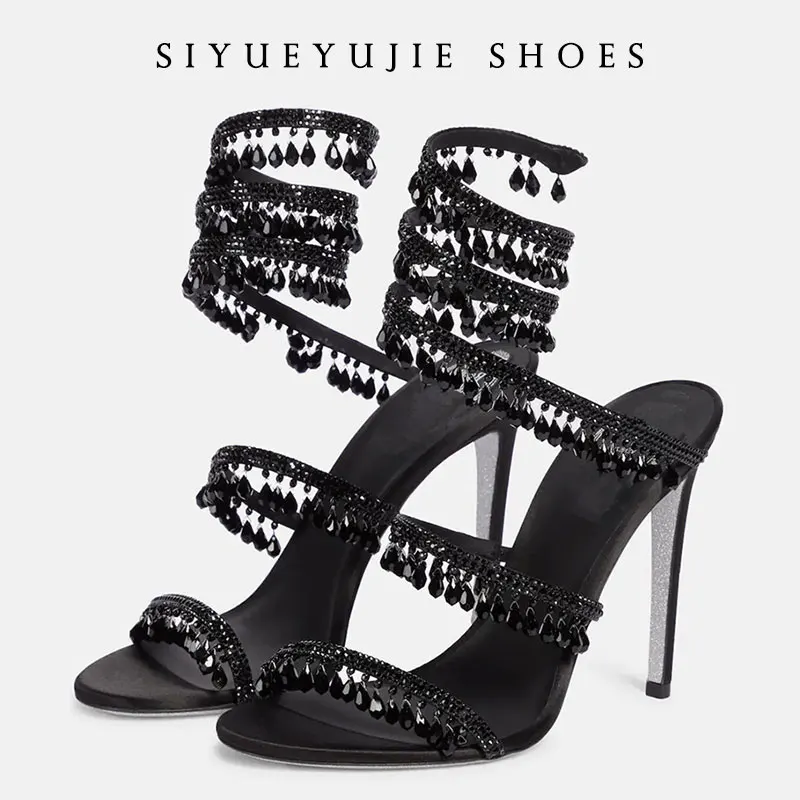 Crystal Wrap Sandals Tassel Stiletto Sandals Open-toed Winding Pendant Thin High Heeled Roman Sandals Women Sexy Shoes
Crystal Wrap Sandals Tassel Stiletto Sandals Open-toed Winding Pendant Thin High Heeled Roman Sandals Women Sexy Shoes