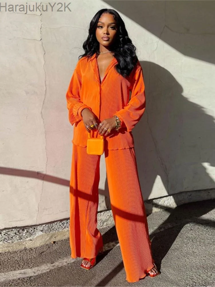 Tracksuit Two Piece Sets Loose Long Sleeve Shirt Tops and Wide Leg Pants Elegant Suits Summer Casual Female Outfits
Tracksuit Two Piece Sets Loose Long Sleeve Shirt Tops and Wide Leg Pants Elegant Suits Summer Casual Female Outfits