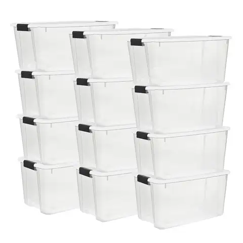 12-Pack Ultra Latching Box, Storage Bins with Lids, Clear Plastic, 70 Quart - Heavy-Duty Organizing Containers for, Customized