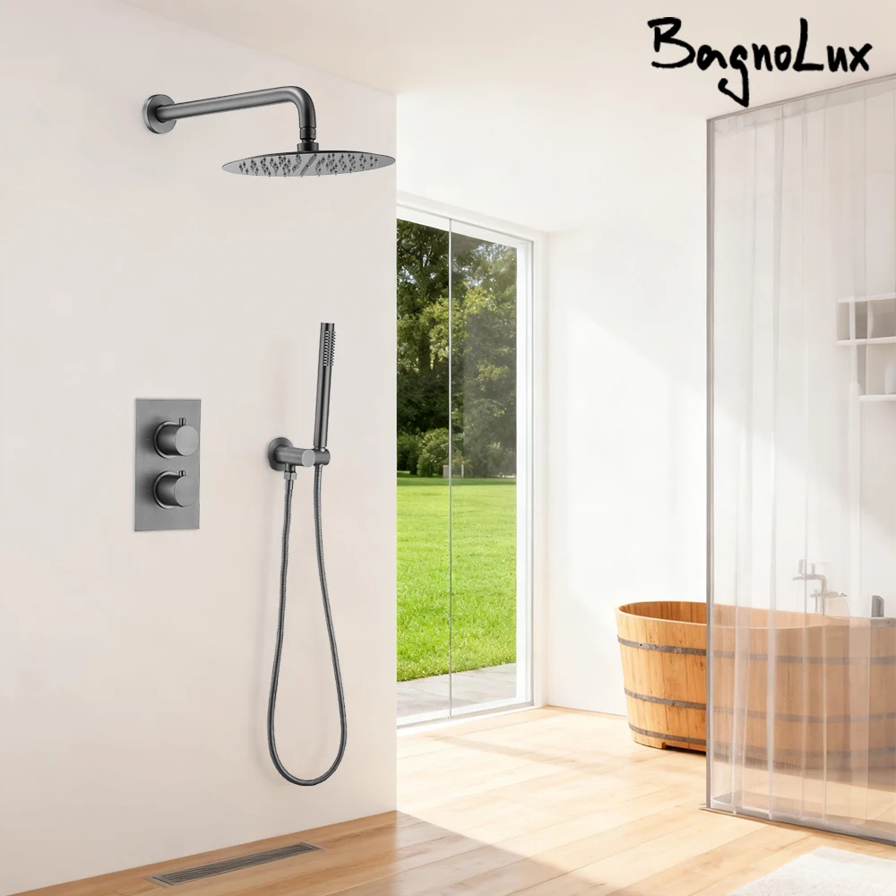 Bathroom Shower System Gunmetal Thermostatic Shower Mixer 8-12 Inch Rain Shower Head Sistema De Ducha Shower Set Solid Brass
Bathroom Shower System Gunmetal Thermostatic Shower Mixer 8-12 Inch Rain Shower Head Sistema De Ducha Shower Set Solid Brass