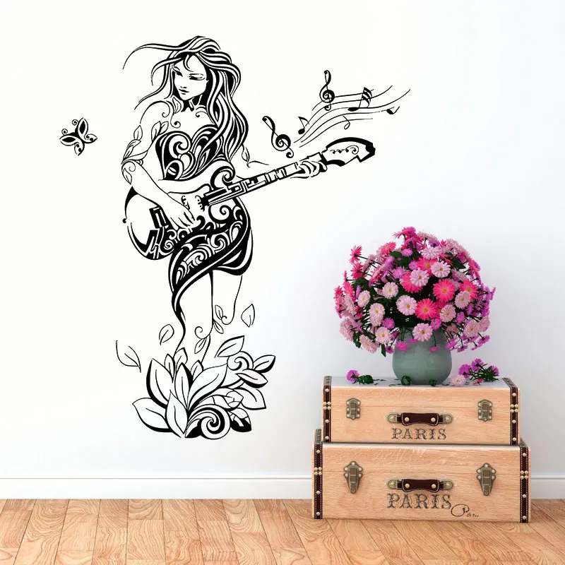 Vinyl Wall Decal Sexy Girl Playing Guitar Abstract Flower Butterfly Decal, Girl's Bedroom Music Room Art Guitar Wall Decal GT04
Vinyl Wall Decal Sexy Girl Playing Guitar Abstract Flower Butterfly Decal, Girl's Bedroom Music Room Art Guitar Wall Decal GT04