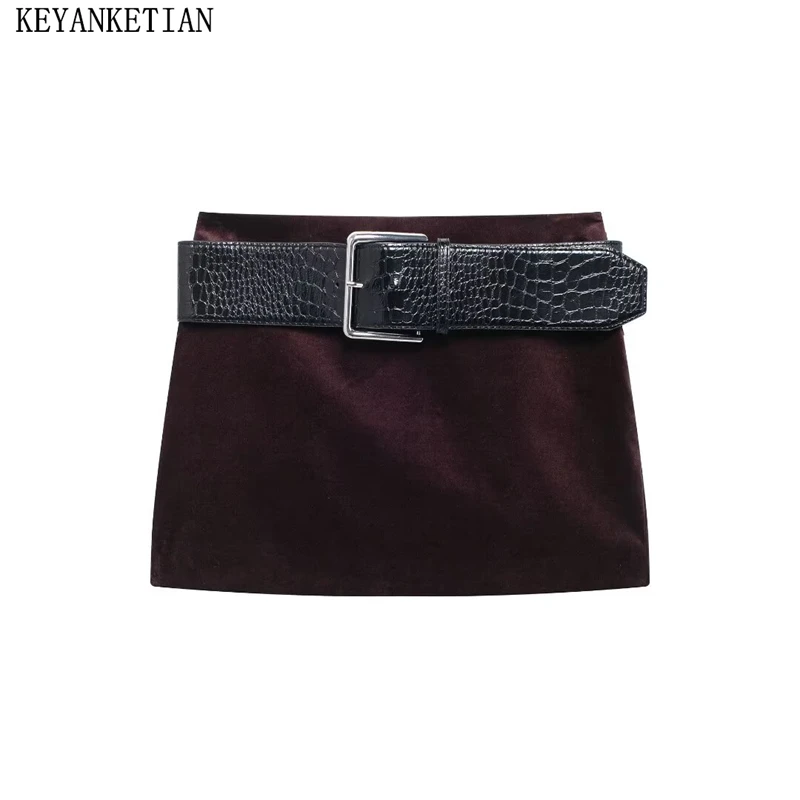 KEYANKETIAN 2024 Autumn/Winter New Women's With Belt Velvet Skirt Retro style Side Zipper Low Waist Slim A Line Mini Skirt Thin
KEYANKETIAN 2024 Autumn/Winter New Women's With Belt Velvet Skirt Retro style Side Zipper Low Waist Slim A Line Mini Skirt Thin