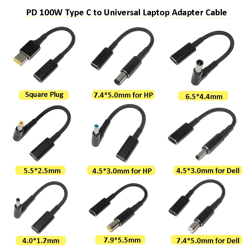 PD 100W Type C to Universal Notebook Adapter Cable DC Jack Usb C Laptop Charging Cable Cord for Asus Lenovo Hp Dell Connector
PD 100W Type C to Universal Notebook Adapter Cable DC Jack Usb C Laptop Charging Cable Cord for Asus Lenovo Hp Dell Connector