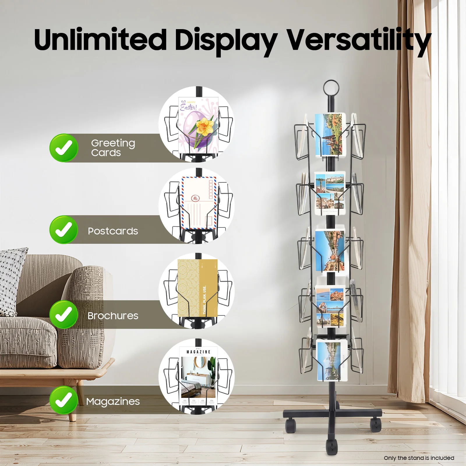 Display Stand Spinning,5 Tiers 360° Rotating Greeting Card Rack,Pocket Rotating Holder 1.52m with 4 Universal Wheels NEW
Display Stand Spinning,5 Tiers 360° Rotating Greeting Card Rack,Pocket Rotating Holder 1.52m with 4 Universal Wheels NEW