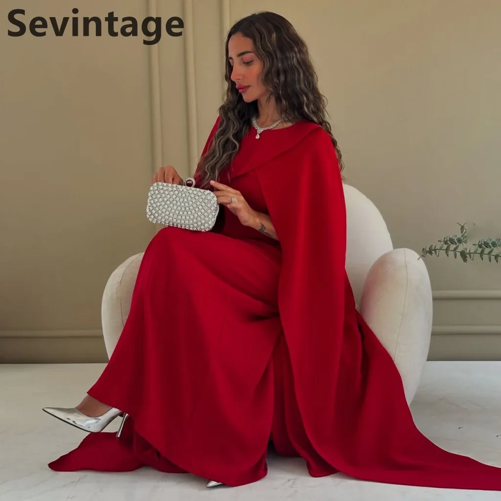 Sevintage 2025 Red Ankle Length Jersey Evening Dress For Wedding Party Cape Prom Dress Saudi Arabic Party Gown Customized
Sevintage 2025 Red Ankle Length Jersey Evening Dress For Wedding Party Cape Prom Dress Saudi Arabic Party Gown Customized