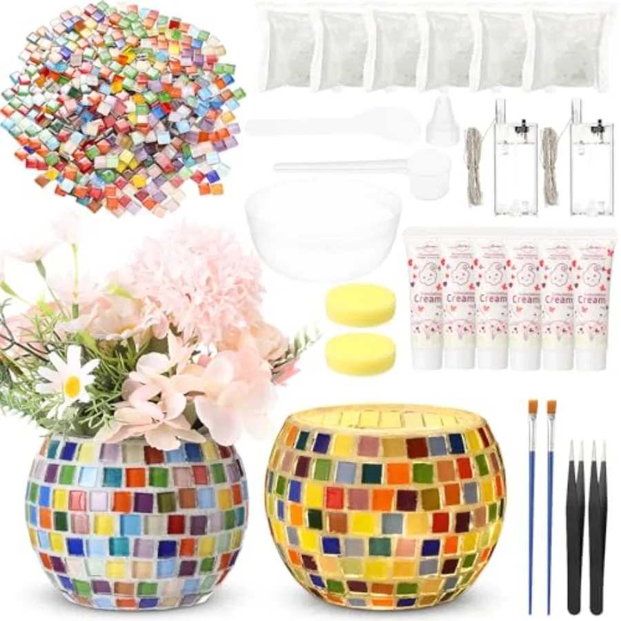 2 Set Glass Mosaic Candle Holder Kit with Lights DIY Mosaic Arts and Crafts Gifts Drative Handmade Flower Glass Vase Tealight H
2 Set Glass Mosaic Candle Holder Kit with Lights DIY Mosaic Arts and Crafts Gifts Drative Handmade Flower Glass Vase Tealight H