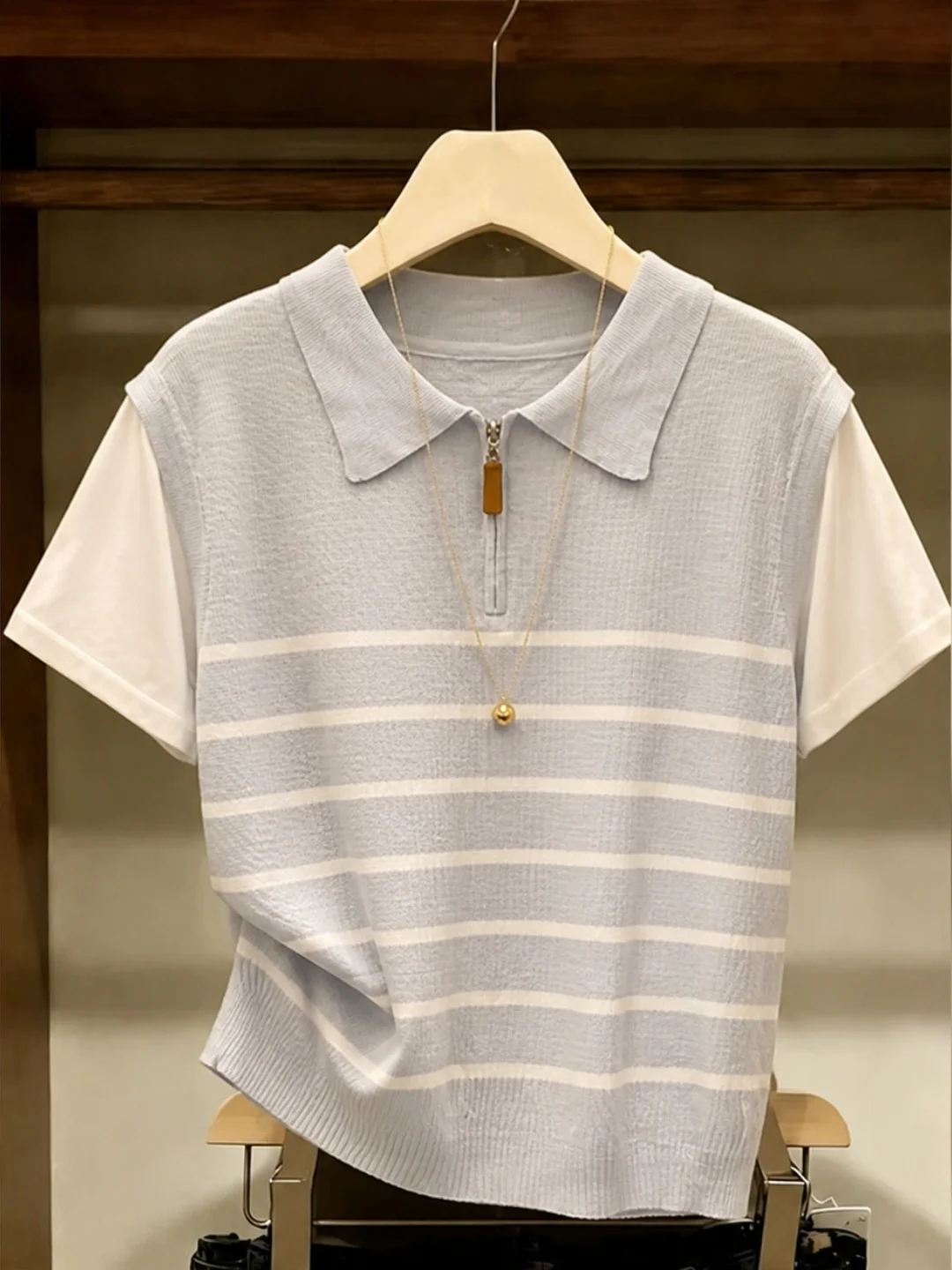 Color Block Striped Knit Shirt Casual Short Sleeve Fashionable Versatile Summer Top Collar Single Piece Design
Color Block Striped Knit Shirt Casual Short Sleeve Fashionable Versatile Summer Top Collar Single Piece Design