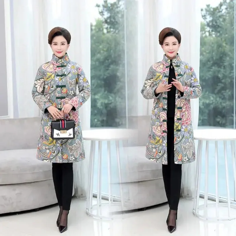 Autumn Winter New Down Cotton Jacket Ethnic Style Retro Printed Cotton Coat Middle-aged Mother Wear Large Size Thick Warm Parkas
Autumn Winter New Down Cotton Jacket Ethnic Style Retro Printed Cotton Coat Middle-aged Mother Wear Large Size Thick Warm Parkas