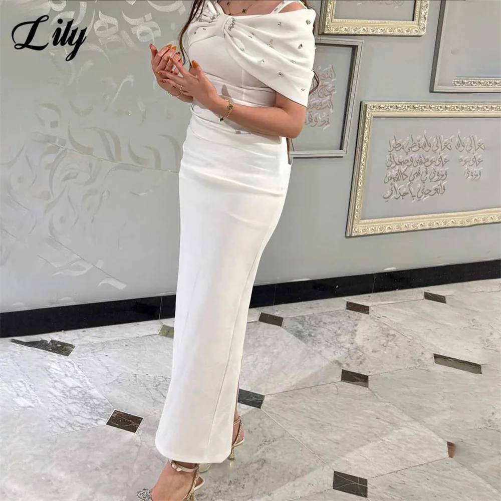 Lily White Fitted Evening Dress with Rhinestones Formal Gown Off Shoulder Satin Night Dresses Ruched Prom Dresses Customized
Lily White Fitted Evening Dress with Rhinestones Formal Gown Off Shoulder Satin Night Dresses Ruched Prom Dresses Customized