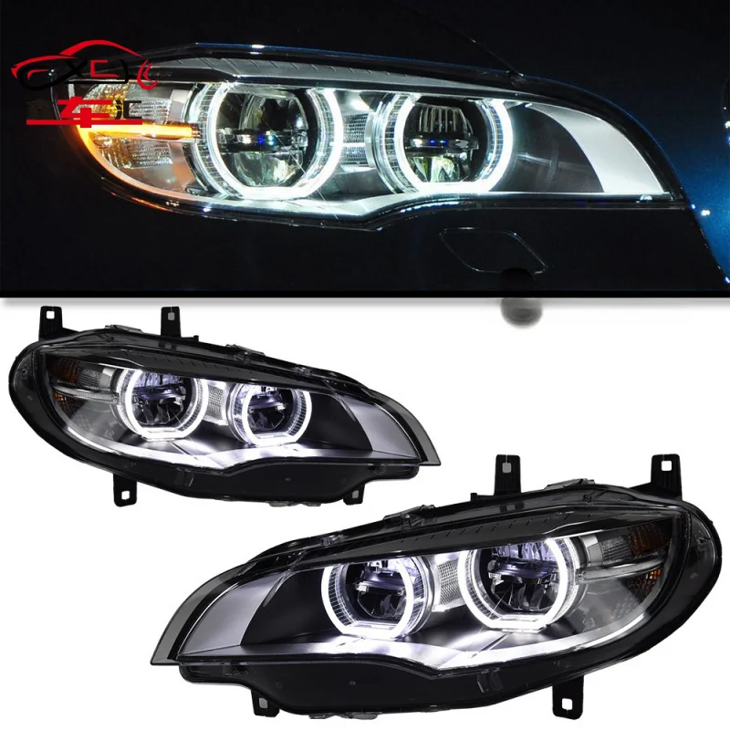 For 2008-2014 BMW X6 headlight assembly E71 modification with new angel eye daytime running lights and LED headlights
For 2008-2014 BMW X6 headlight assembly E71 modification with new angel eye daytime running lights and LED headlights