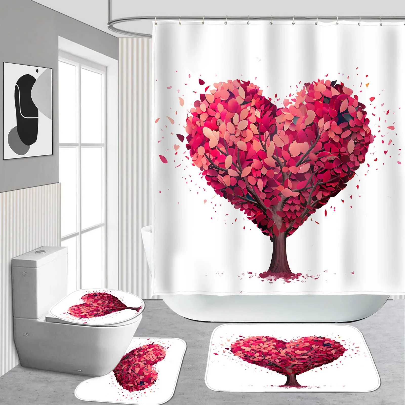 4-piece polyester shower curtain set, waterproof and non-slip bathroom rug U-shaped toilet mat, toilet seat cover hand wash only
4-piece polyester shower curtain set, waterproof and non-slip bathroom rug U-shaped toilet mat, toilet seat cover hand wash only