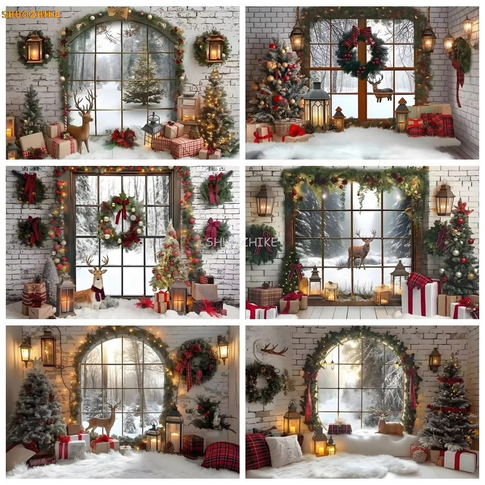 Winter White Brick Wall Window Snow Scene Backdrops Photography Christmas Tree Elk Kids Family Portrait Background Decoration
Winter White Brick Wall Window Snow Scene Backdrops Photography Christmas Tree Elk Kids Family Portrait Background Decoration