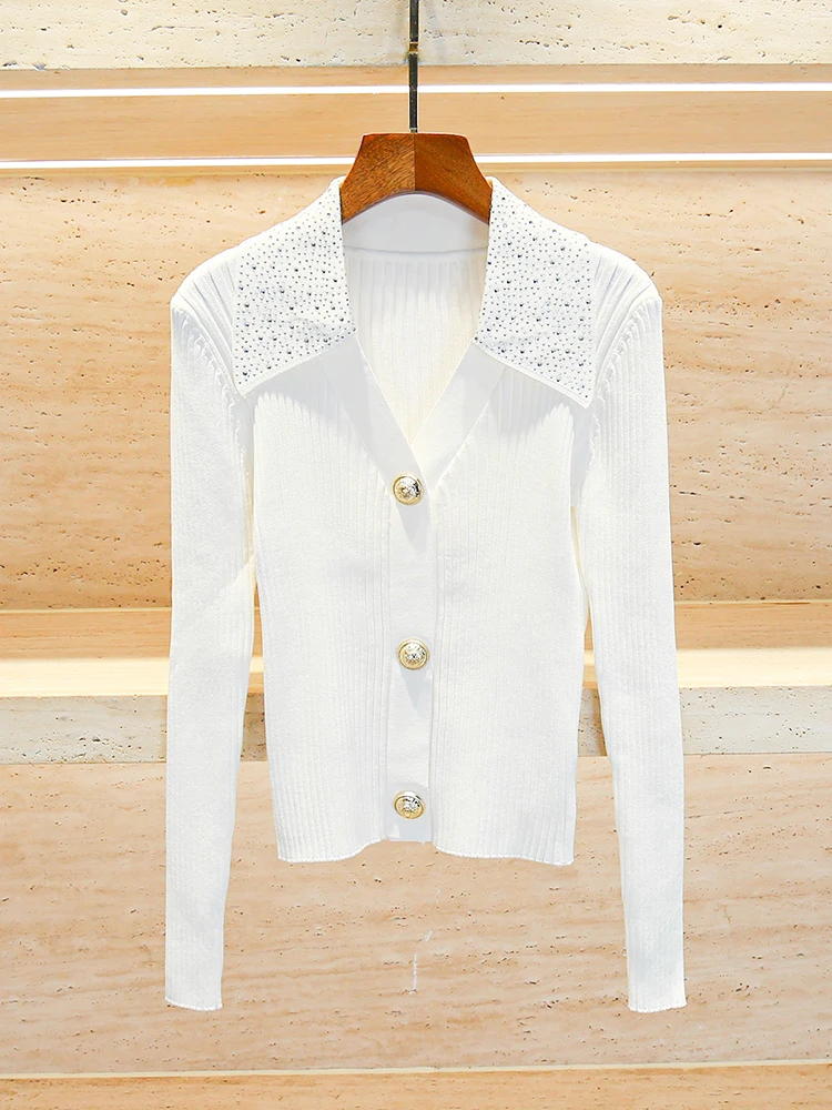 High-End Women's Knitted Top Spring 2024 Slim Fit Heavy Embellished Button-Up Long Sleeve Pure Color Fashion Elegant Style
High-End Women's Knitted Top Spring 2024 Slim Fit Heavy Embellished Button-Up Long Sleeve Pure Color Fashion Elegant Style