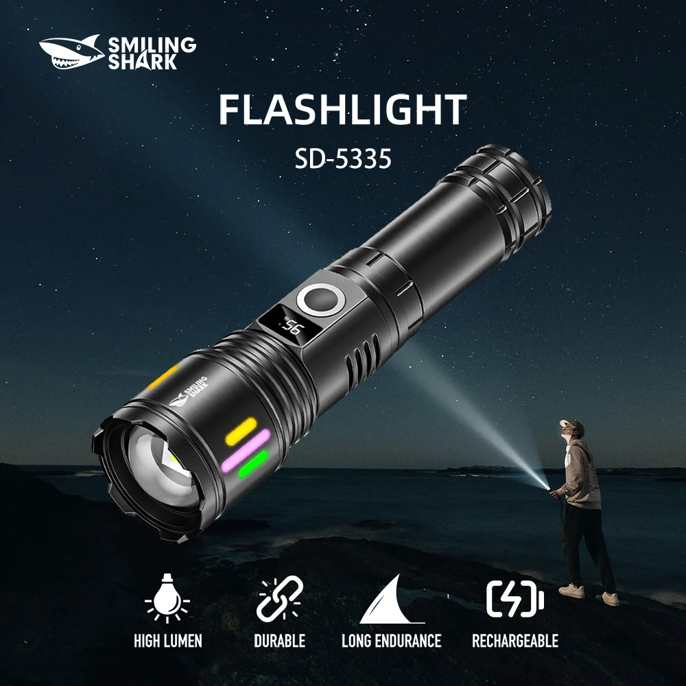 1 шт. светодиодный фонарик Smiling Shark SD-5335A, супер яркий ручной фонарик, долговечная перезаряжаемая вспышка для улицы
1 шт. светодиодный фонарик Smiling Shark SD-5335A, супер яркий ручной фонарик, долговечная перезаряжаемая вспышка для улицы