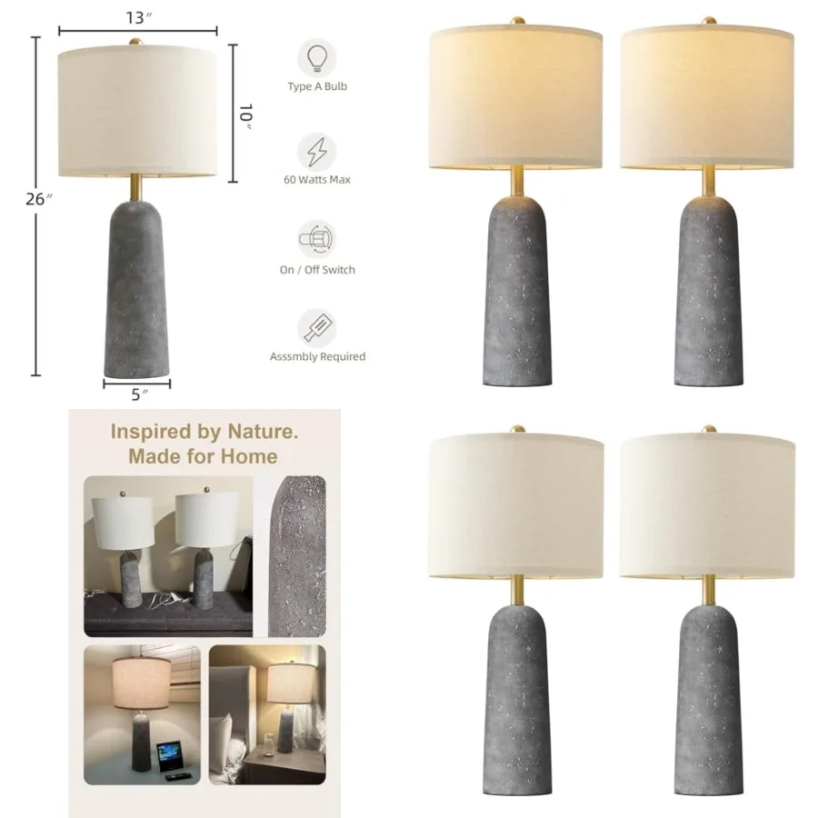 27.25" Modern Table Lamp Set of 2, Resin Lamp with Natural Stone Look, Lamps for Living Room with Linen Shades, Nightstand Lamp
27.25" Modern Table Lamp Set of 2, Resin Lamp with Natural Stone Look, Lamps for Living Room with Linen Shades, Nightstand Lamp
