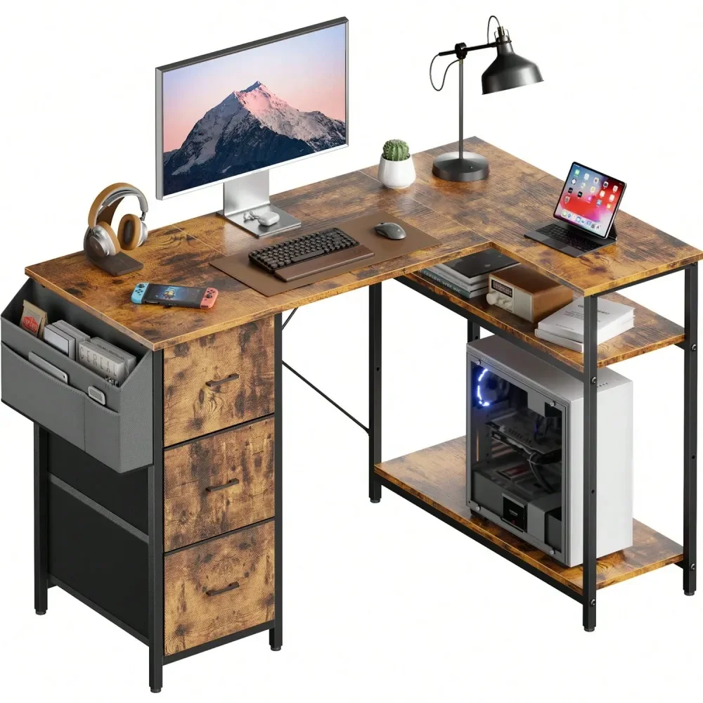 47inch LShaped Computer Desk With Storage Bag 3 Fabric Drawers, Modern Home Office Corner Desk With Storage Shelves, SpaceSavin
47inch LShaped Computer Desk With Storage Bag 3 Fabric Drawers, Modern Home Office Corner Desk With Storage Shelves, SpaceSavin