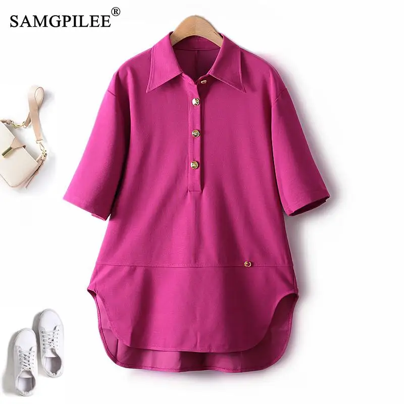 Women's T-shirts 2023 New Simple Summer Turn Down Collar Solid Round Swing Loose Elegant Casual Half Sleeve Loose Tops Woman 4XL
Women's T-shirts 2023 New Simple Summer Turn Down Collar Solid Round Swing Loose Elegant Casual Half Sleeve Loose Tops Woman 4XL