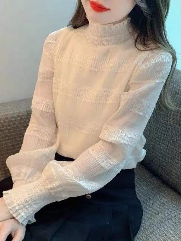 Chic Lace Trim Flounce Sve Chiffon irt Women's Autumn Winter Faion f High Collar Base Layer Long Sve Inner Wear Top
Chic Lace Trim Flounce Sve Chiffon irt Women's Autumn Winter Faion f High Collar Base Layer Long Sve Inner Wear Top