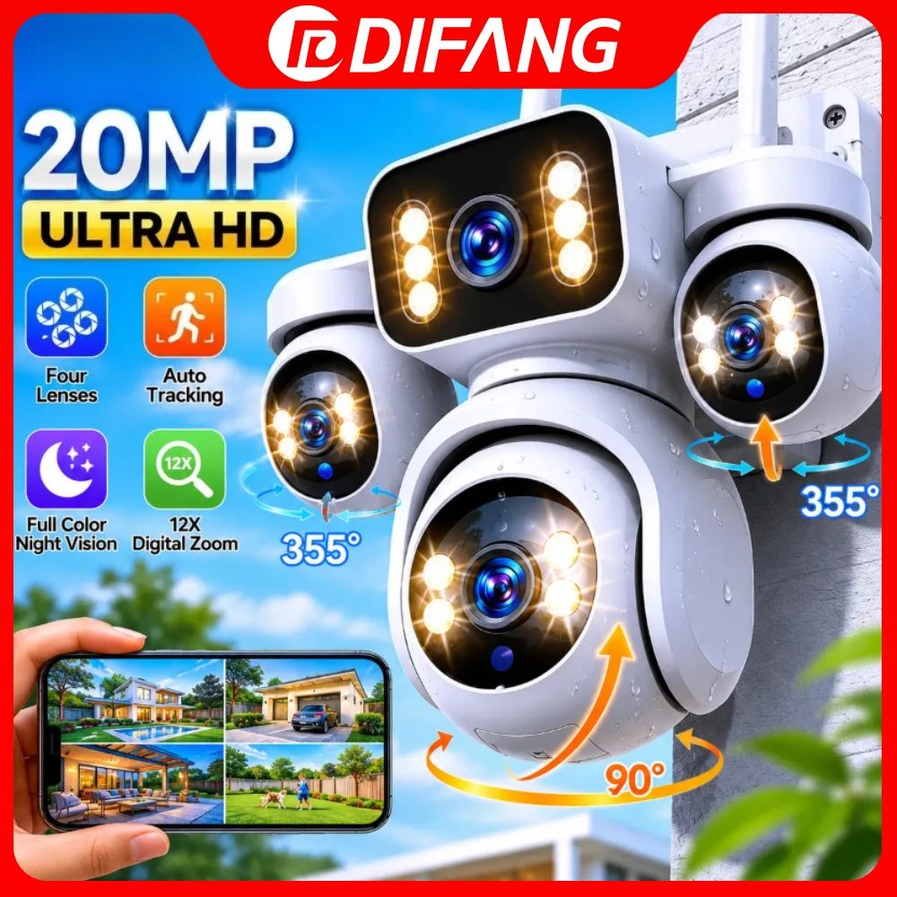 New 10K 20MP WiFi Security Camera 4 Lens 4 Screen 360° View 12X Zoom Outdoor CCTV Camera Home Suc
New 10K 20MP WiFi Security Camera 4 Lens 4 Screen 360° View 12X Zoom Outdoor CCTV Camera Home Suc
